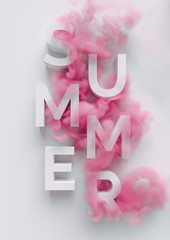 Abstract pastel pink color paint with pastel blue background. SUMMER season text Fluid creative concept composition with copy space. Minimal natural luxury.