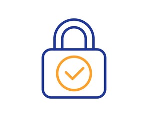 Security lock line icon. Cyber defence sign. Private protection symbol. Colorful thin line outline concept. Linear style security lock icon. Editable stroke. Vector