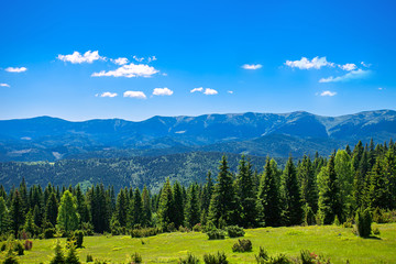  Summer mountain landscape with clouds. Carpathian mountains.