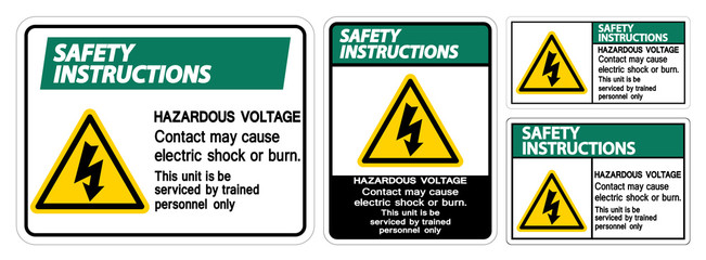 Safety Instructions Hazardous Voltage Contact May Cause Electric Shock Or Burn Sign On White Background