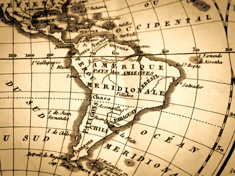 アンティークの世界地図　南米大陸