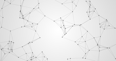 Abstract illustration on white gray background transform with flickering light on dots line triangle pattern present future innovation technology digital network  communication connection concept