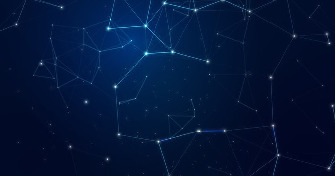 Abstract blue background motion transformation movement grow dots lines connect pattern of future innovation technology digital business concept with network for decentralize communication