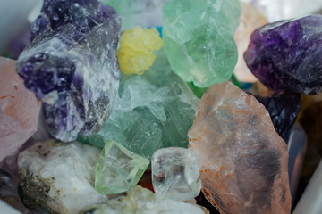 Obraz premium glitter, semi-precious, semi-precious stones, texture, background, assorted, multi-colored, contrast, saturation, solid, amethyst, purple, green, pink, textured, paint Geology, mineral parody,