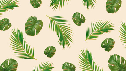 Creative layout made of tropic monstera  leaves on pastel background. Minimal summer exotic concept with copy space. Tropical background.