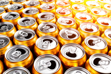 Golden beer cans.Aluminium cans without logo or trademark on them