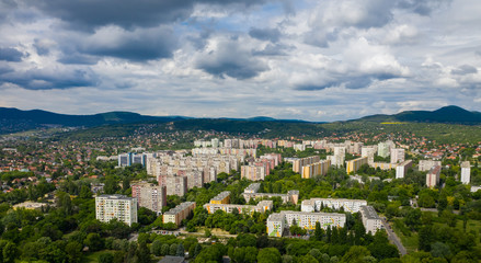 Fototapeta na wymiar Panel housing estate in Europe in Bekasmegyer, Budapest, Hungary.