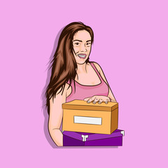young woman with a delivery package box