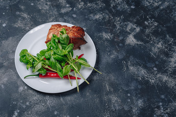 pizza ingredients on dark concrete background, Neapolitan pizza, cooking concept