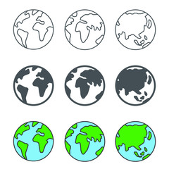 Obraz premium Rotating world globe, earth planet miniature, Save earth day. World environment day. Earth globe icons. Earth hour vector world map set. Vector illustration. Design on white background. EPS 10