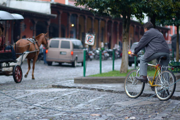 Antigua cobbled street life after the rain