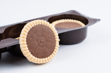 Chocolate biscuit isolated on a white background.Tasty food.Candy.Copy space