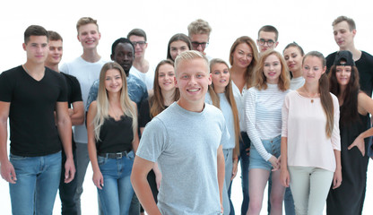 Fototapeta premium guy leader standing in front of his associates.