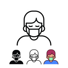 Man covering nose & mouth use mask during coronavirus pandemic. Protect to keep out virus and air pollution.Man in medical protection mask icon.Vector illustration.Design on white background. EPS 10