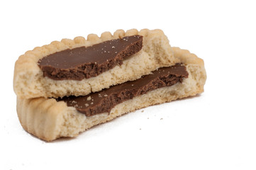 Chocolate biscuit isolated on a white background.Tasty food.Candy.Copy space