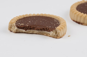 Chocolate biscuit isolated on a white background.Tasty food.Candy.Copy space