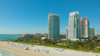 Fototapeta na wymiar Miami Beach on a bright sunny day, aerial view