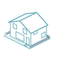Simple isometric house with yard & picket fence