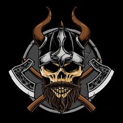Fototapeta premium viking skull with weapon vector illustration