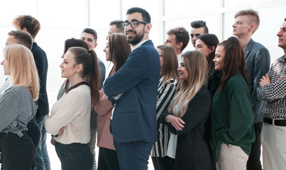 group of diverse young people standing together and looking ahead