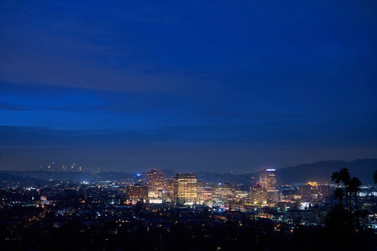 Glendale California during sunrise with Los Angeles downtown in background