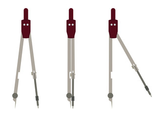 Compasses  isolated vector on white background. Opened and closed. Geometrical proportional divider, trammel.