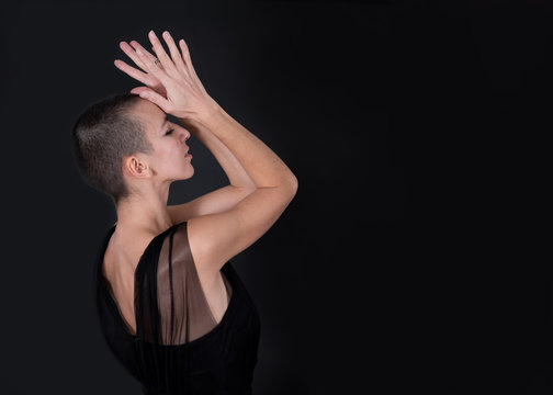 Woman In Black Dress Is Representing A Range Of Different Emotions 