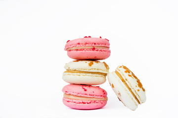 Colorful сake macaron or macaroon isolated on white background, sweet and colorful dessert.
