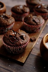 Homemade DoubleChocolatec chip Muffins, selective focus