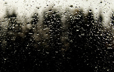 Naklejka na ściany i meble Drops on the glass on a dark background