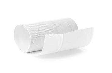 Roll of toilet paper on white background