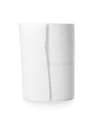 Roll of toilet paper on white background