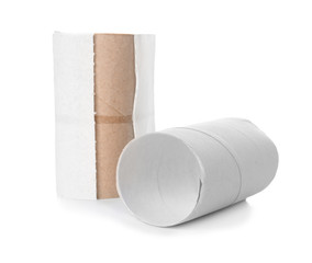 Cardboard tubes for toilet paper on white background