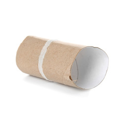 Cardboard tube for toilet paper on white background