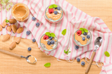 Chia pudding with oat and berries