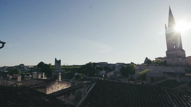 Beautiful cityscape view on Saint Emilion village in Bordeaux region during the sunset in France