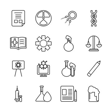nuclear symbol and biochemistry icon set, line style