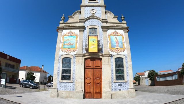 TILT SLOW MOTION SHOT - The Parochial Church of Saint Bartholomew of the Sea in the parish of Mar, municipality of Esposende, North of Portugal.
