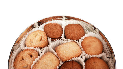 Butter cookies and chocolate chip cakes in box 