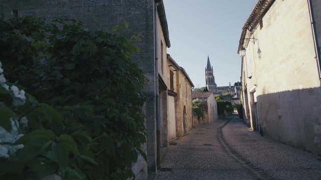 Beautiful cityscape view on Saint Emilion village in Bordeaux region during the sunset in France