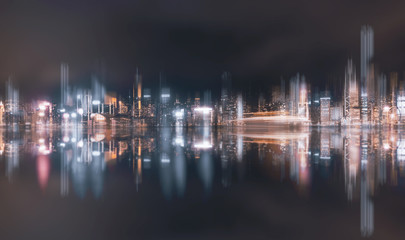 Fototapeta na wymiar Abstract and horizontal Motion Hong Kong City Night;