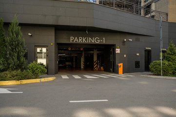 car check-in at the garage for cars of an apartment building, parking