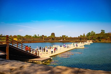 Obraz premium Piękny widok na świątynię Angkor Wat w Siem Reap w Kambodży.