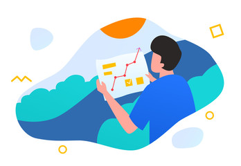 Vector flat illustration people measure data graph tech analysis research