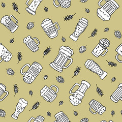 Seamless pattern beer.Beer glases seamless pattern.oktoberfest,saint patrick,ornament for textile, scrapbook,fabric,packing, wrapping paper, poster, tile. beer drinks print