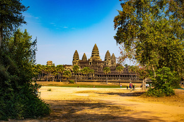 Naklejka premium A beautiful view of Angkor Wat temple at Siem Reap, Cambodia.