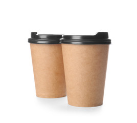 Takeaway cups for drink on white background