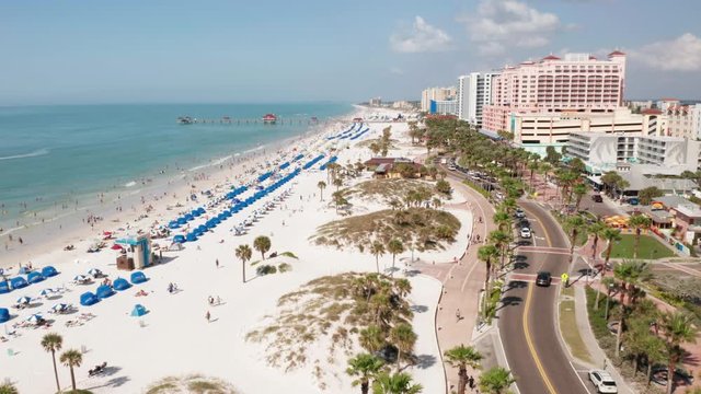 Aerial Over Crowded Florida Best Sandy Beach