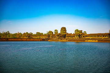 Obraz premium A beautiful view of Angkor Wat temple at Siem Reap, Cambodia.