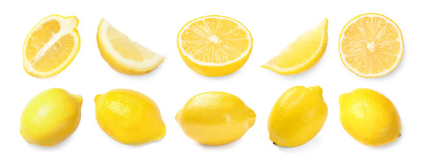 Set of delicious lemons on white background. Banner design
